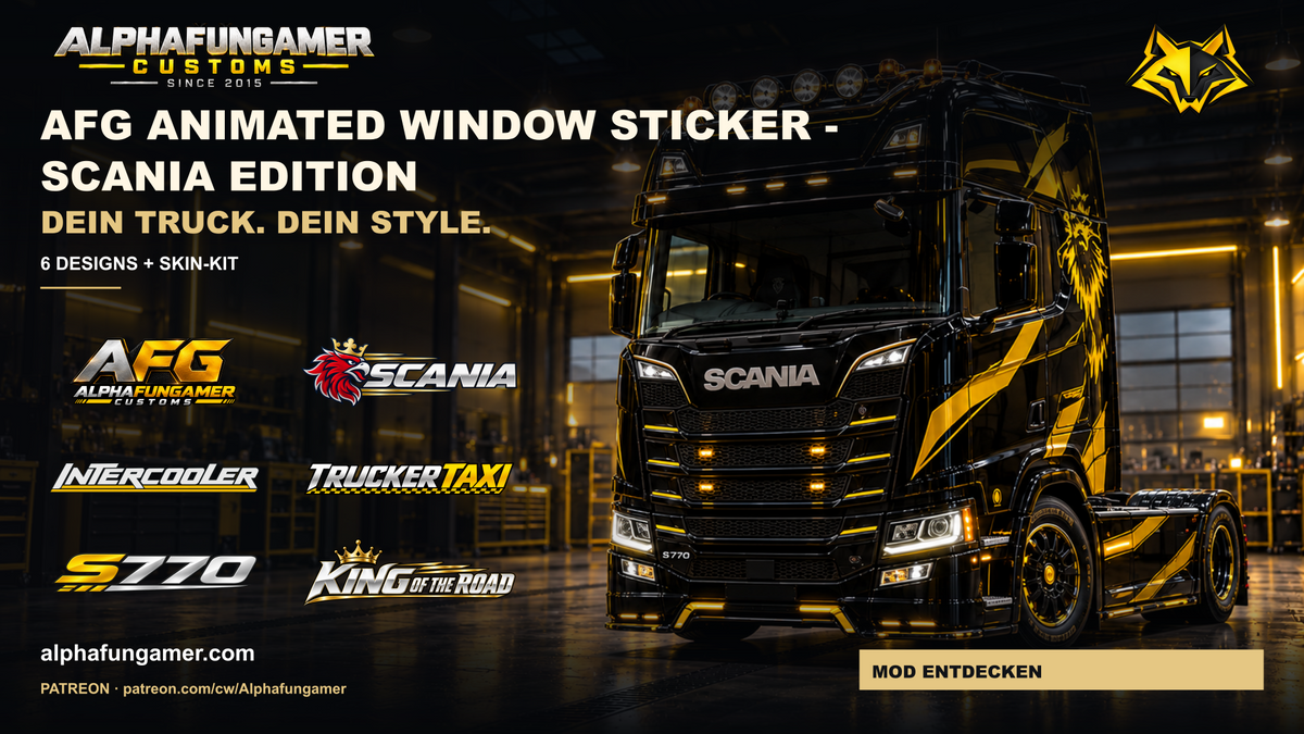 AFG Animated Window Sticker - Scania Edition: sechs Designs und Skin-Kit